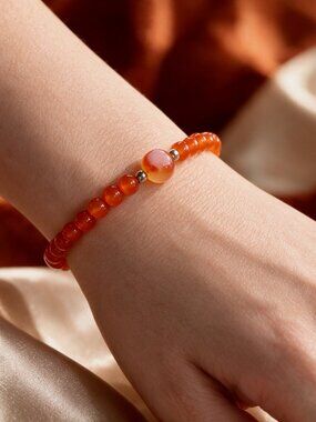 Natural Carnelian Stretch Bracelet | Handmade | 7"
